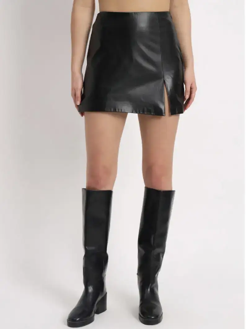 Image for ZastraaLeatherFrontSlit-DetailHigh-RiseMiniSkort