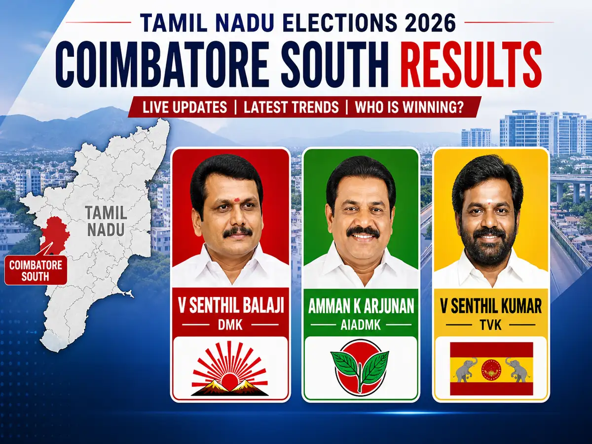 Coimbatore South Election Results 2026: Will DMK’s V Senthil Balaji outpace AIADMK’s Amman K Arjunan and TVK’s V Senthil Kumar? Track the latest winner here