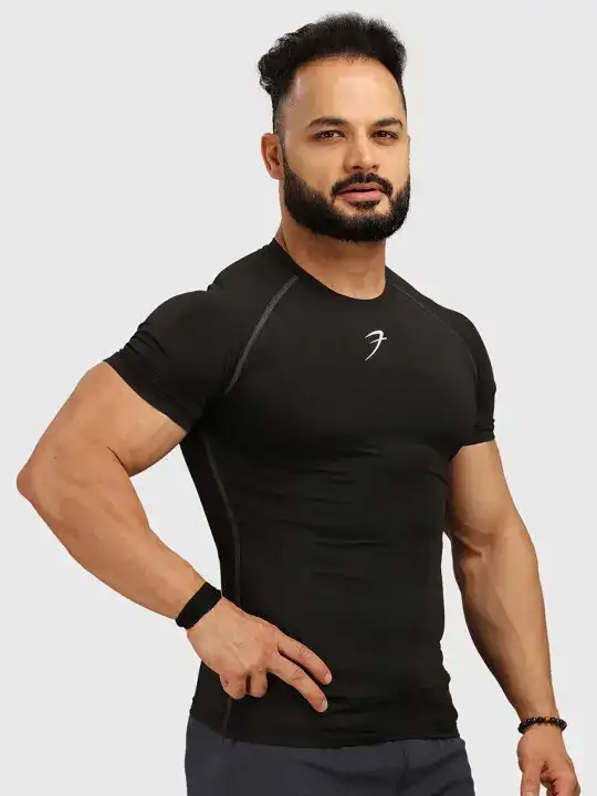 Image for FUAARK-MenBlackV-NeckAppliqueCompressionT-shirt