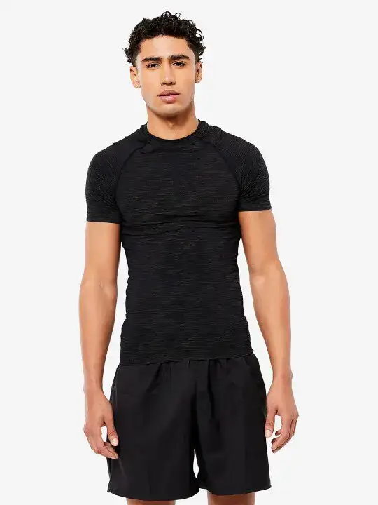 Image for Decathlon-Domyos-MenBlackGymCompressionSportsT-Shirt