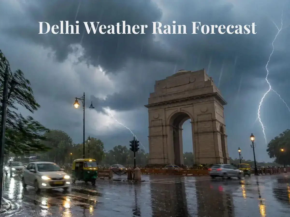Delhi Weather Today Rain Time: IMD issues orange alert, heavy rain and hail storm predicted. Check area-wise latest forecast