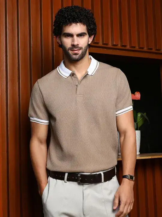 Image for CampusSutra-MenSelfDesignPoloCollarCottonT-shirt