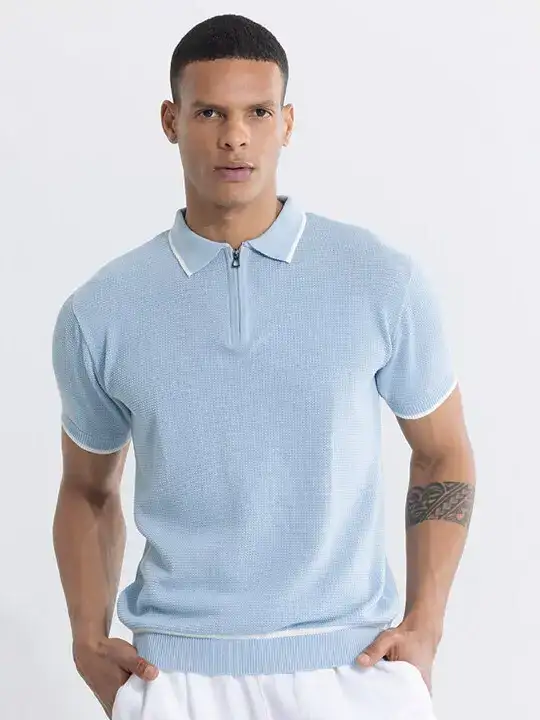 Image for Snitch-BlueSelfDesignSlimFitPureCottonT-shirt