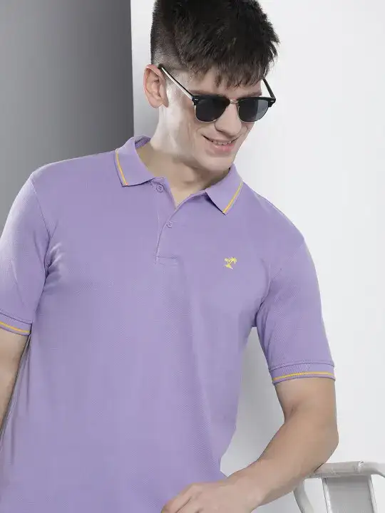 Image for TheIndianGarageCo-MenSolidPoloCollarT-shirt