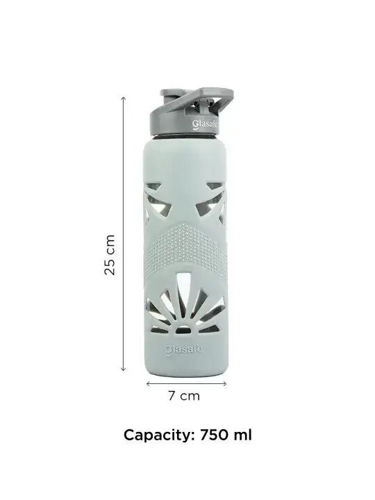 Image for GLASAFE-ClearGripGreySolidGlassSpillProofWaterBottle