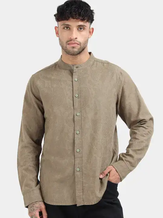 Image for StitchX-MenLongSleeveCottonFloralJacquardShirt