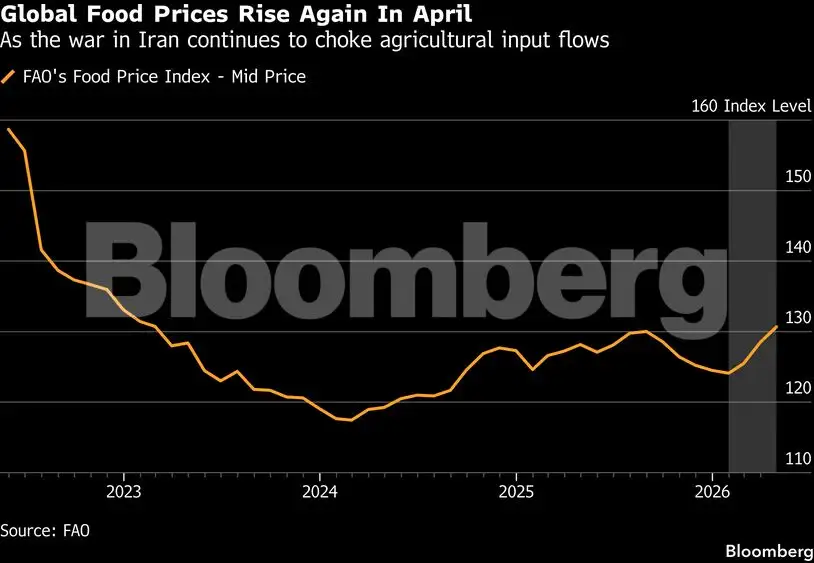 Food prices rise to highest in three years on Iran war costs - The ...