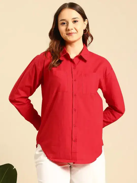 Image for Mast%26Harbour-CherryRedChestPocketDetailedPureCottonShirt
