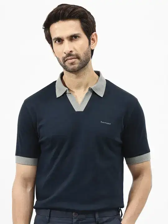 Image for RARERABBIT-MenPlainSpreadCollarHalfSleeveCottonRegularFitPoloT-Shirt