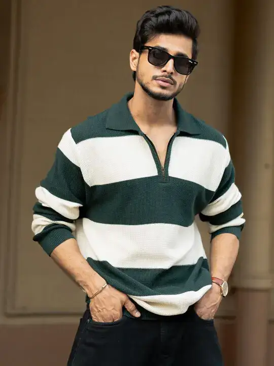Image for Powerlook-MenStripedPoloCollarCottonRelaxedFitT-shirt