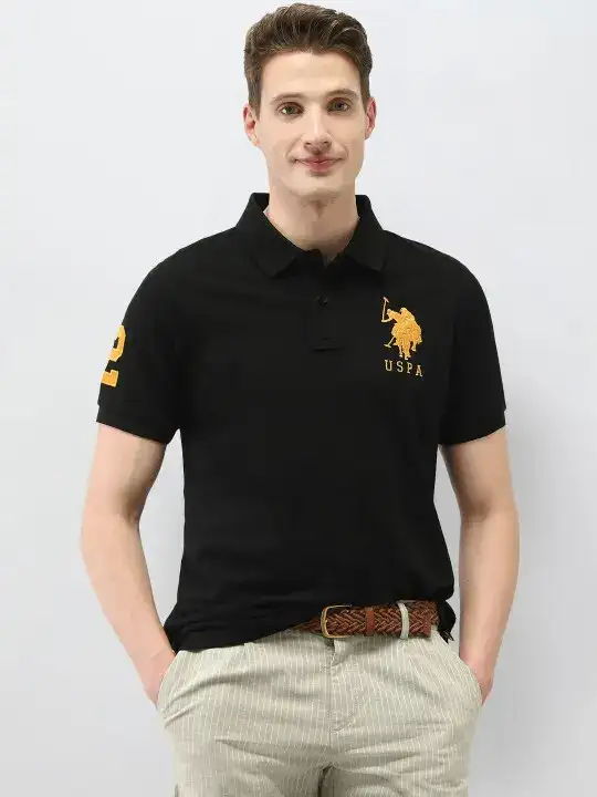 Image for U.S.PoloAssn.-MenBrandLogoPrintedPoloCollarAppliqueSlimFitT-shirt
