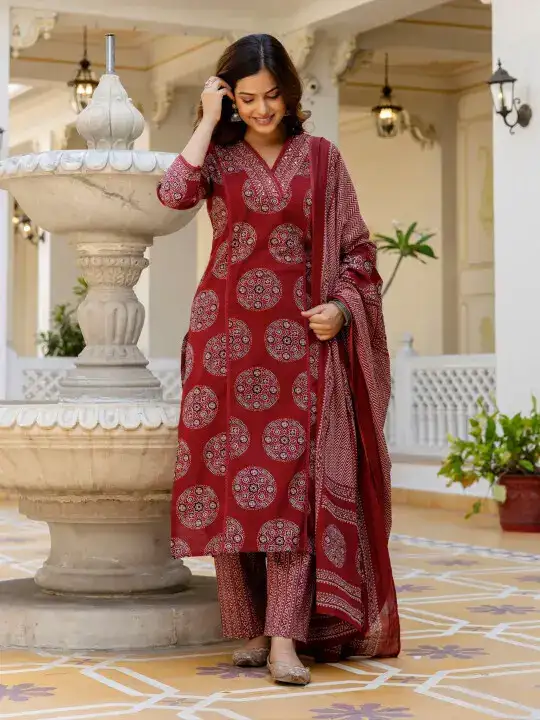 Image for Anouk-WomenPrintedPureCottonKurtawithPalazzos%26WithDupatta