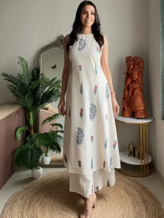 Image for Keitra-Women'sFloralPrintedRegularPureCottonKurtawithPalazzos