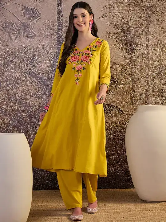 Image for Sangria-Women'sFloralRegularPureCottonStraightKurtawithPalazzos