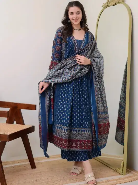 Image for KALINI-FloralPrintedVNeckAnarkaliKurtaWithTrousers%26Dupatta