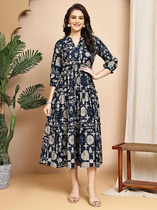 Image for Claura-WomenPrintedFitandFlare%2CMidiDress
