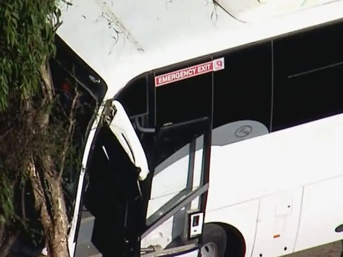 Driver critical after school bus carrying 40 students crashes into tree in Western Sydney's Erskine Park