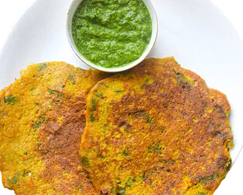 Oats chilla, mint chutney, curd