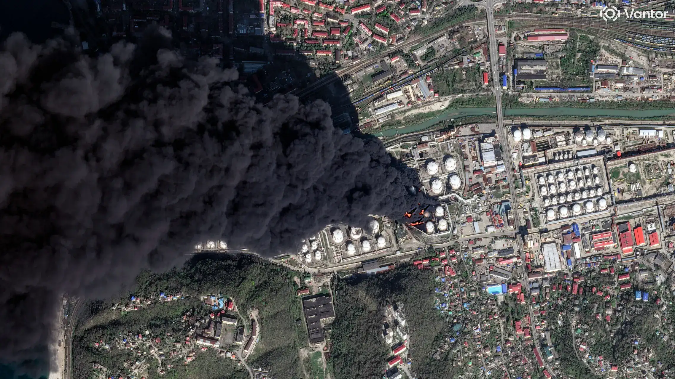 Falling drone debris causes fire at oil terminal in Russia's Novorossiysk