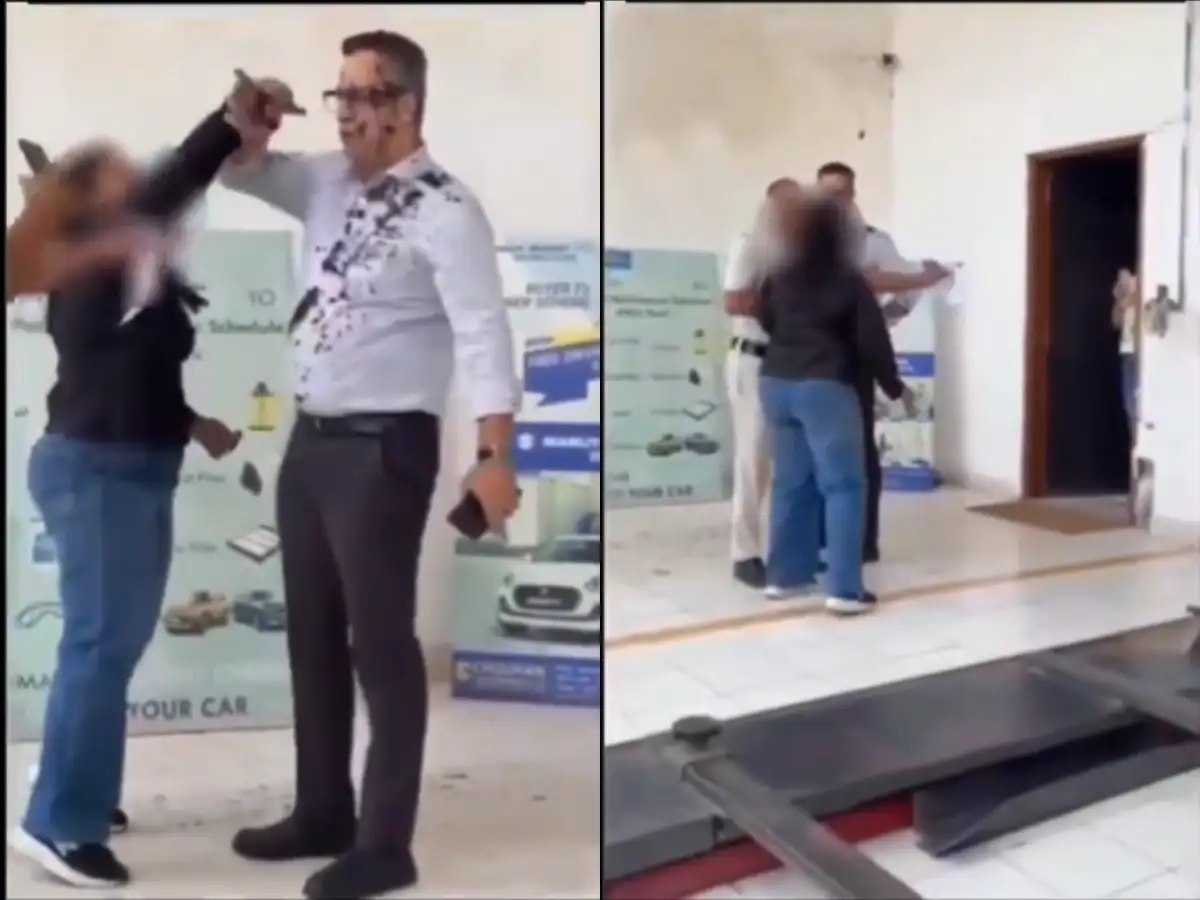 Woman throws ink at manager, slaps him in front of police; watch viral video