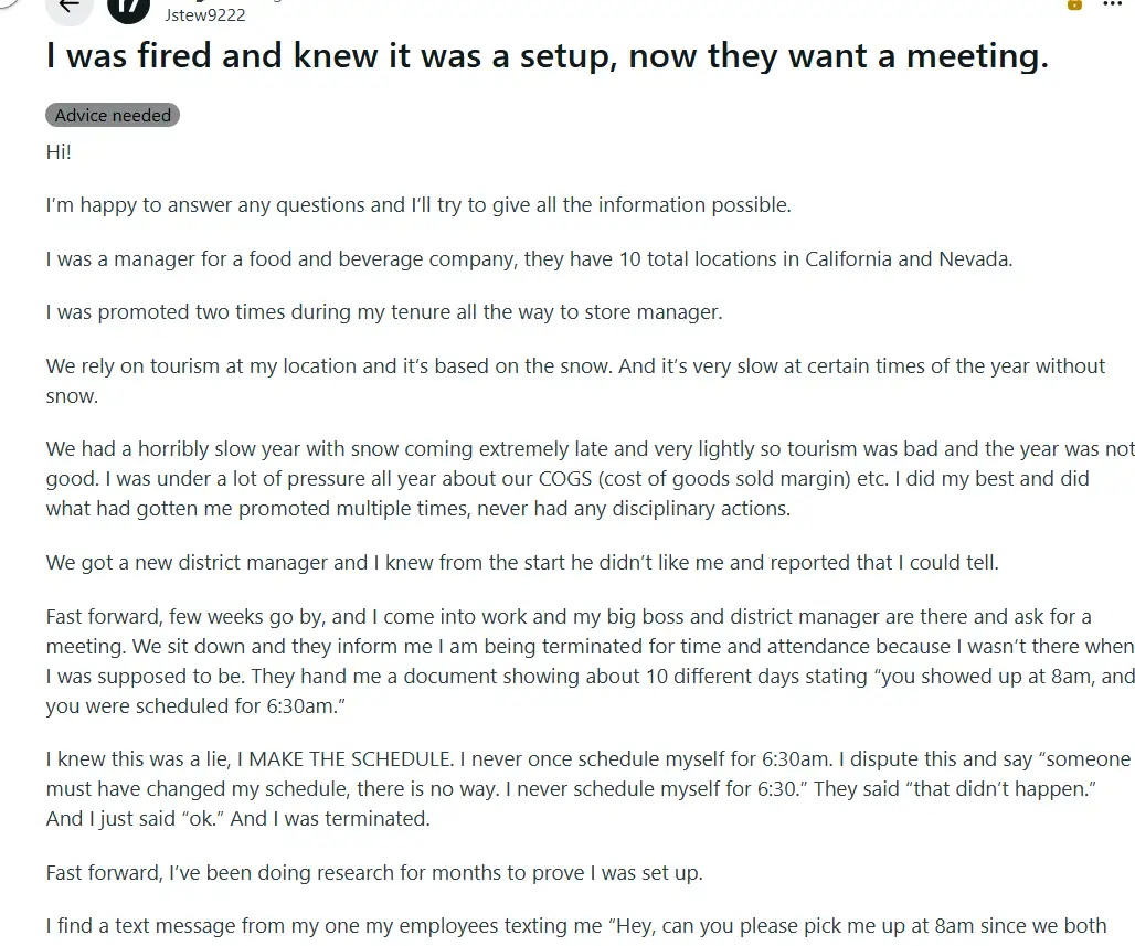 Manager fired for missing shifts he once scheduled; now text from an ...