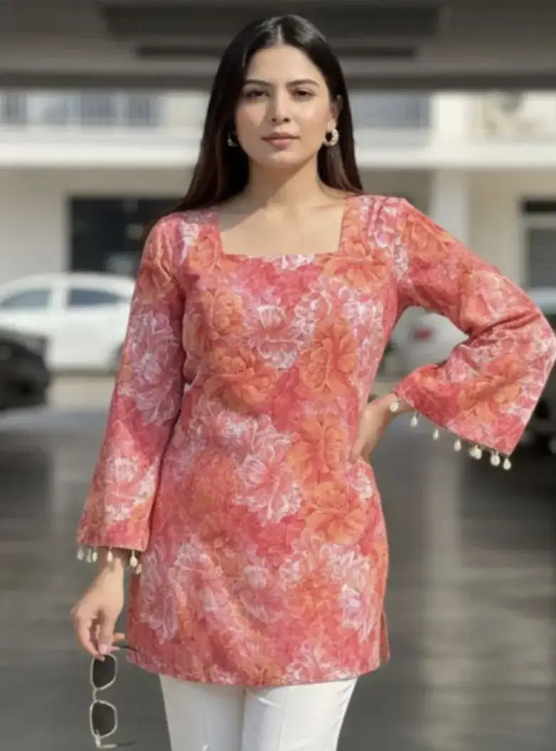 Image for OZIAFloralPrintedSquareNeckPureCottonKurti