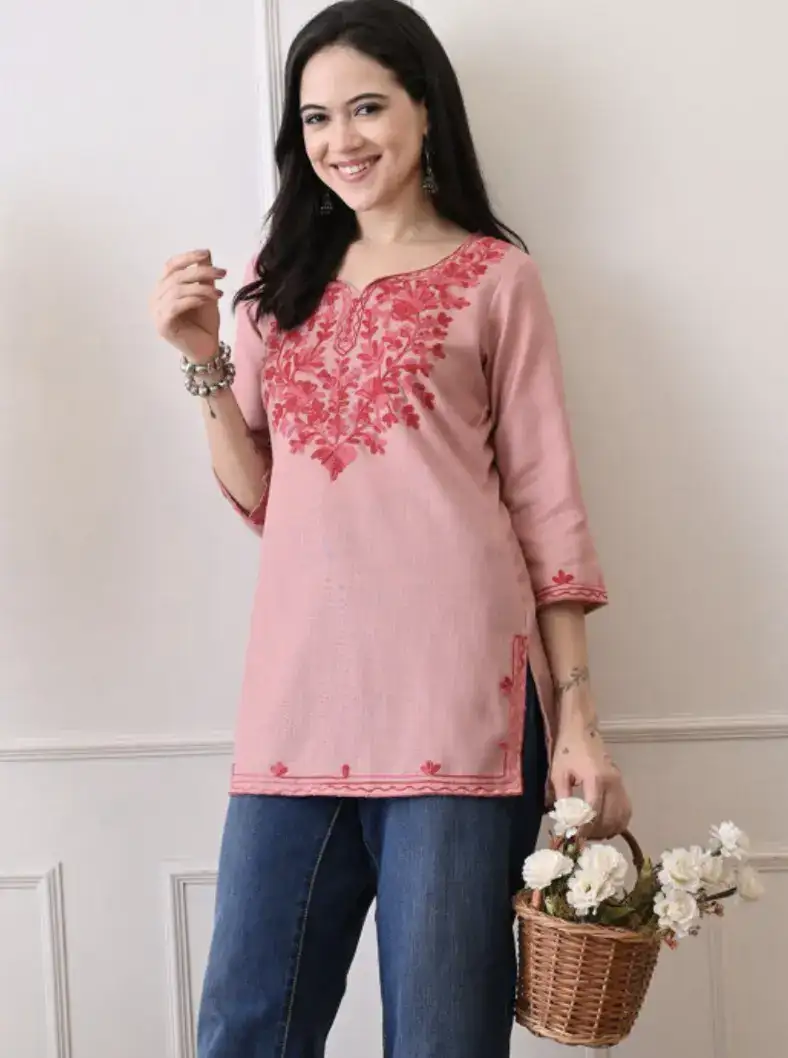 Image for KALINIFloralEmbroideredThreadWorkPureCottonKurti