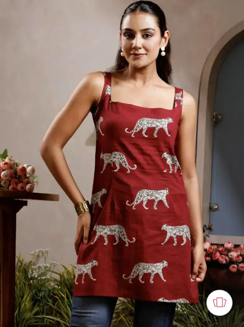 Image for RimelineWomenPrintedSquareNeckPureCottonKurti