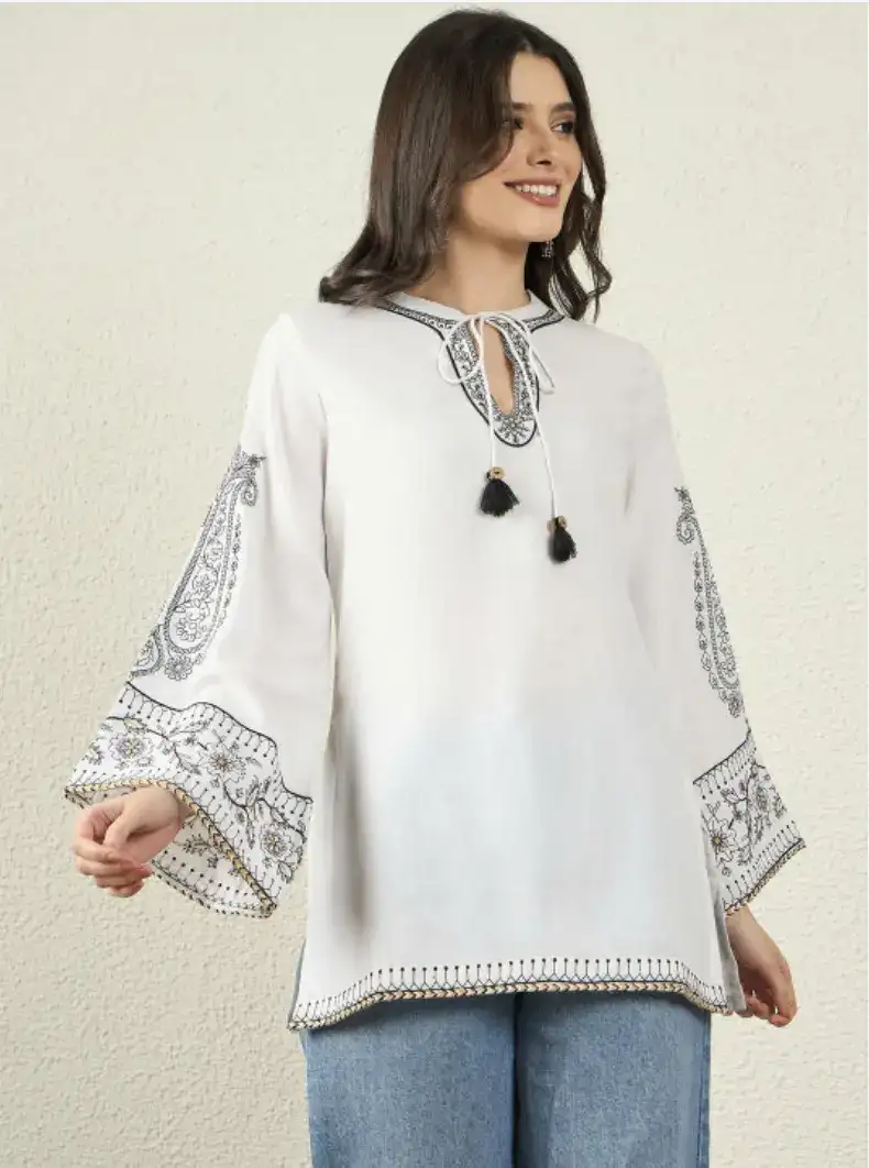 Image for AnoukEthnicMotifsEmbroideredThreadWorkChanderiSilkThreadWorkKurti