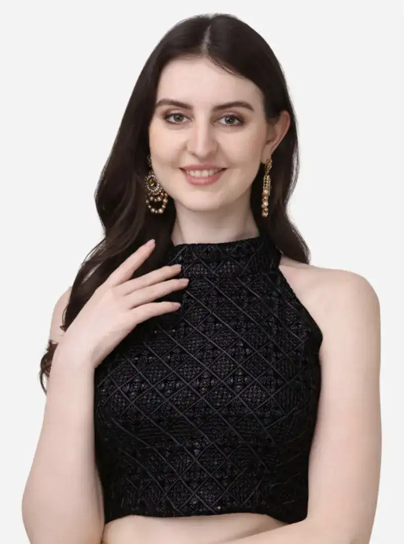 Image for HERE%26NOWHalterNeckEmbroideredSareeBlouse