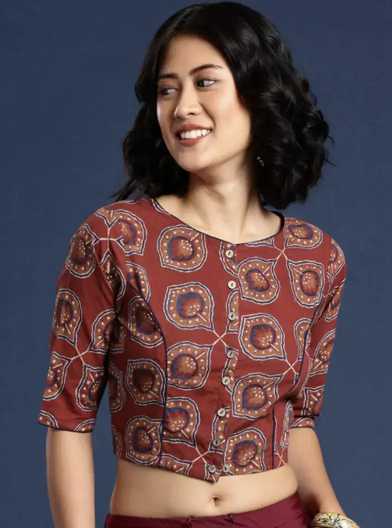 Image for TaaviHandBlockPrintedCottonNonPaddedSareeBlouse