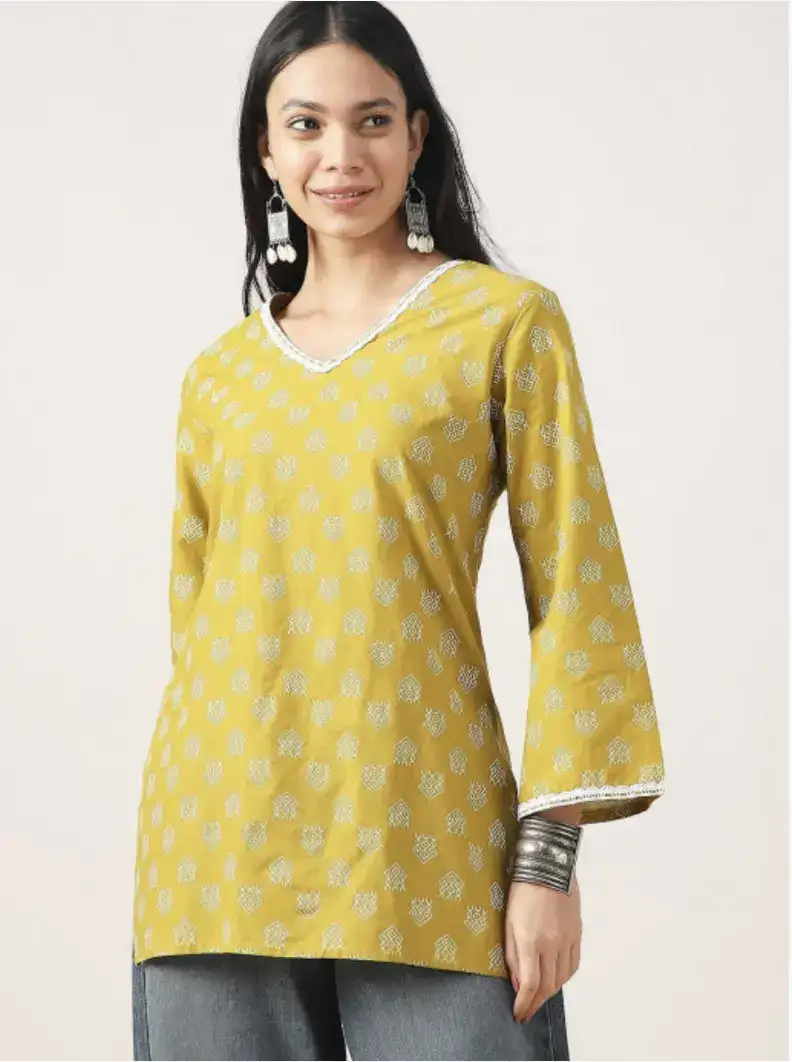 Image for BKApparelsEthnicMotifsPrintedV-NeckPureCottonKurti