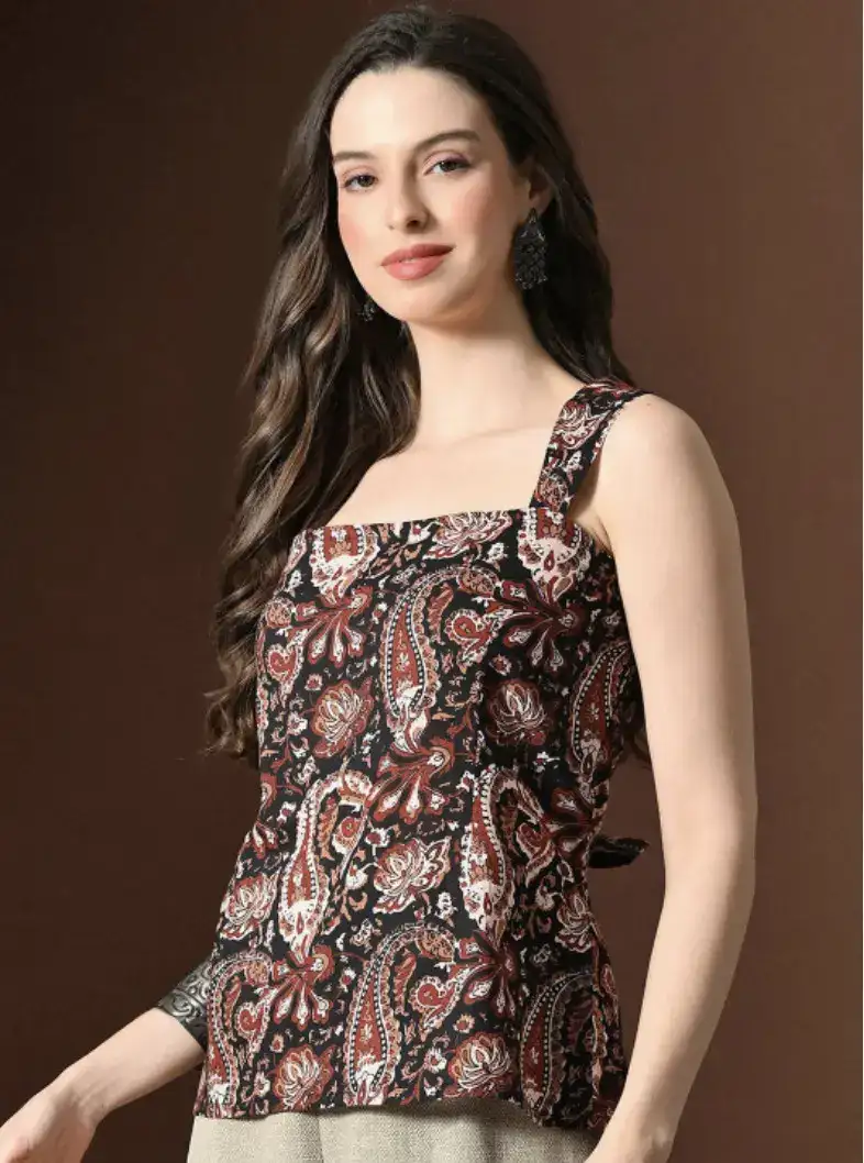 Image for AnoukRusticPaisleyPrintedSquareNeckPureCottonKurti