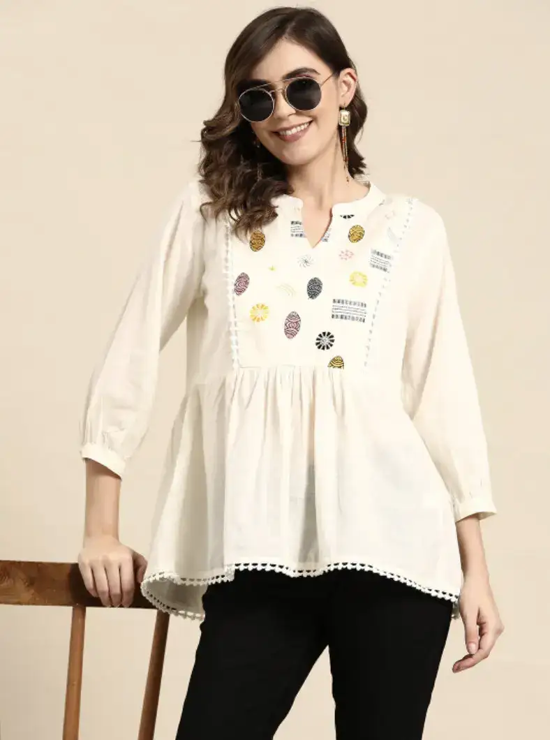 Image for SangriaEthnicMotifsYokeDesignPureCottonShortKurti