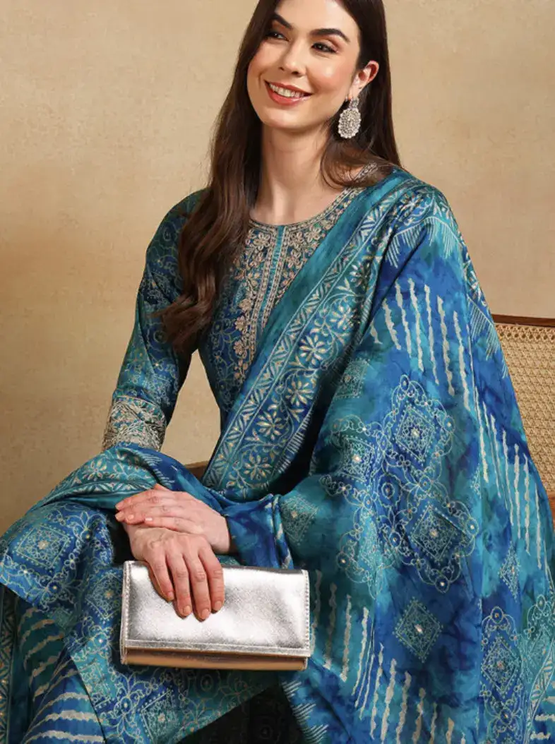 Image for KALINIEthnicMotifsPrintedThreadWorkStraightKurtaWithTrouser%26Dupatta