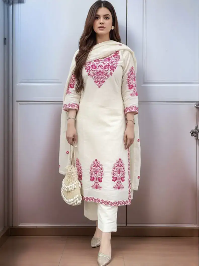 Image for AaghnyaWomenEthnicMotifsEmbroideredRegularThreadWorkKurtawithTrousers%26WithDupatta