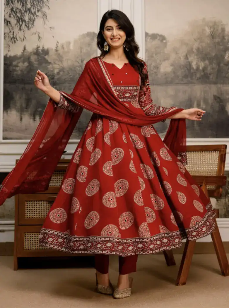 Image for BerryliciousWomenEthnicMotifsPrintedEmpireKurtawithTrousers%26WithDupatta