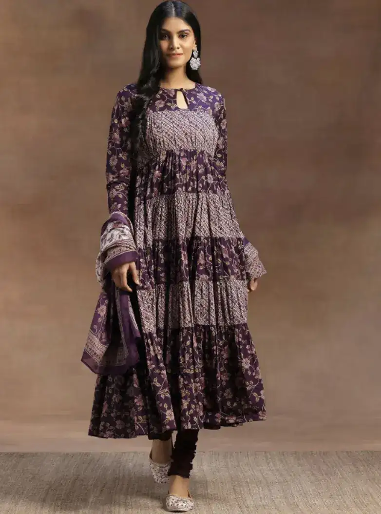 Image for LibasWomenFloralPrintedPanelledKurtawithChuridar%26WithDupatta