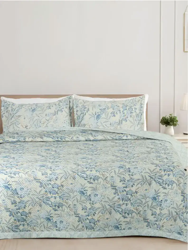 Image for HOMEKARTTeal%26CreamFloralCottonDoubleKingSuperfineBeddingSet