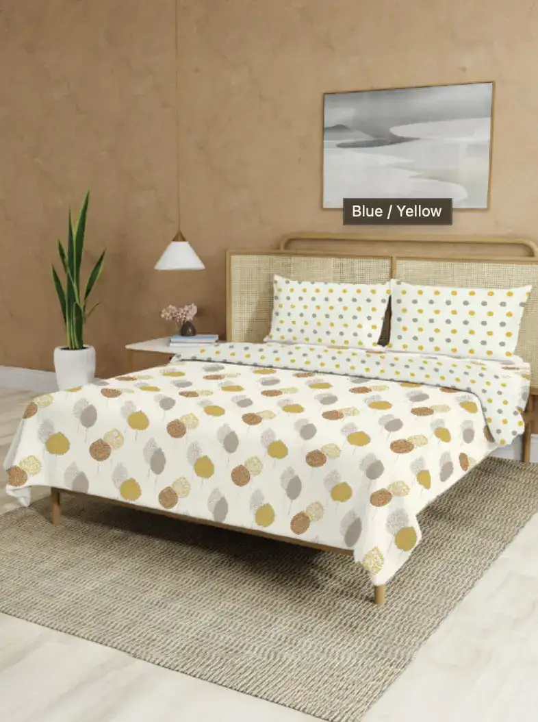 Image for URBANSPACEWhite%26Mustard4PiecesFloralCottonDoubleQueenSuperfineBeddingSet