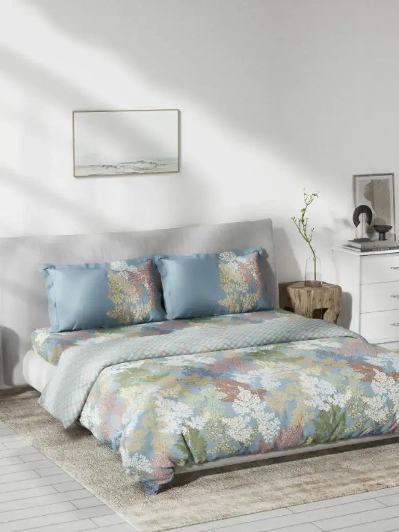 Image for DDecorLiveBeautifulBlueFloralPrintedPureCottonDoubleQueenBeddingSet
