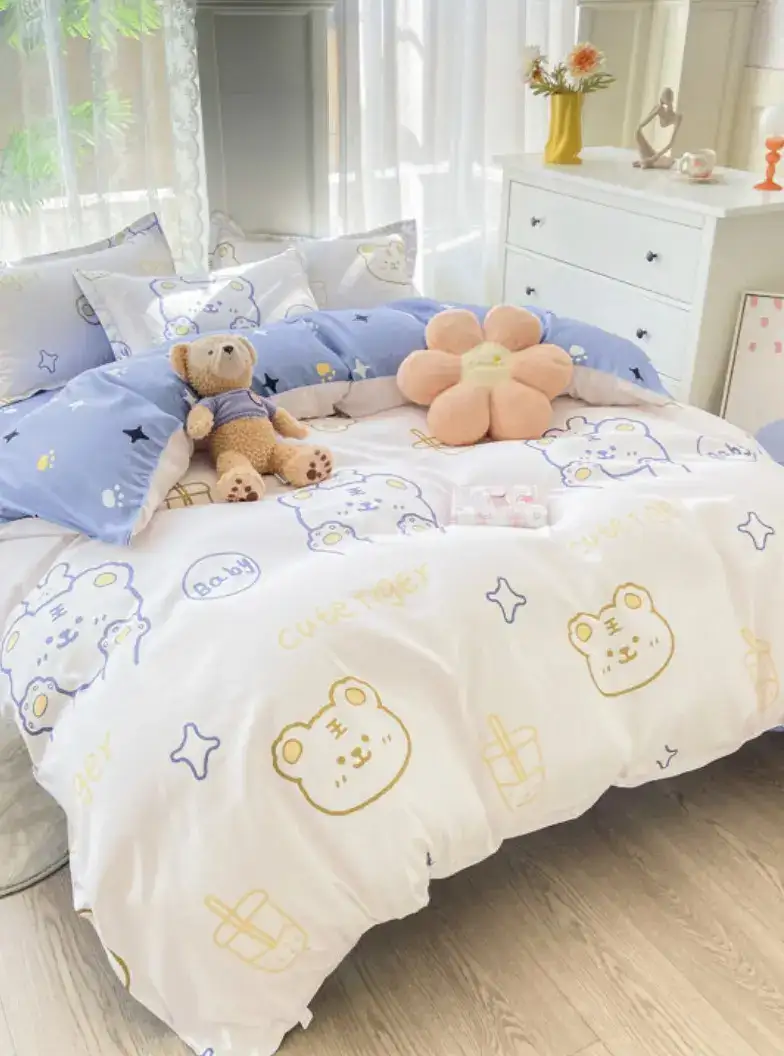 Image for JCHOMEBlue%26WhitePrintedDoubleQueenBeddingSet