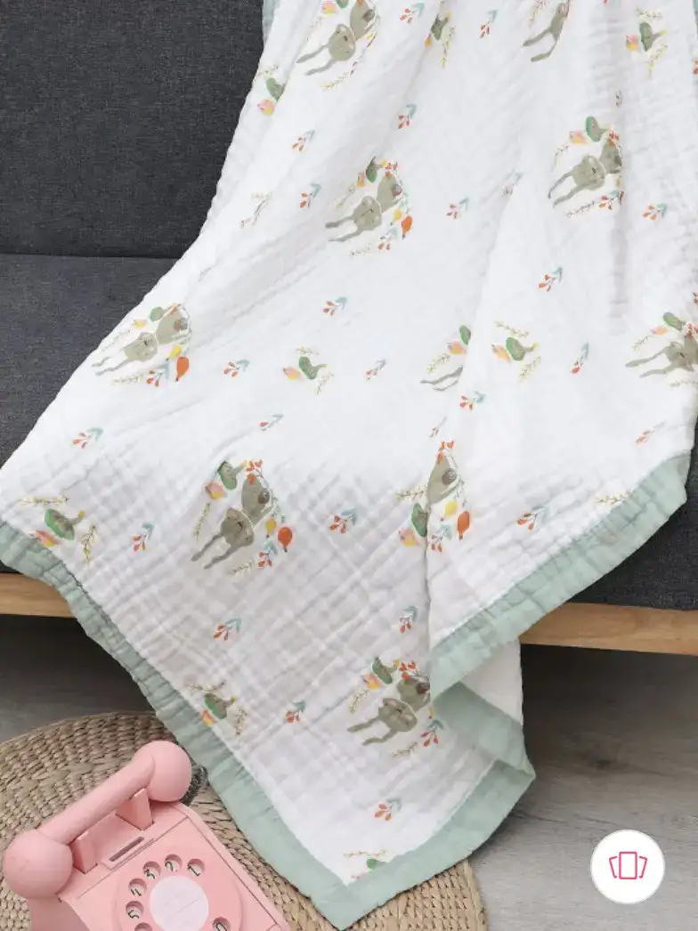 Image for BabyMooWhite%26GreenChecked210GSMSingleBedBlanket