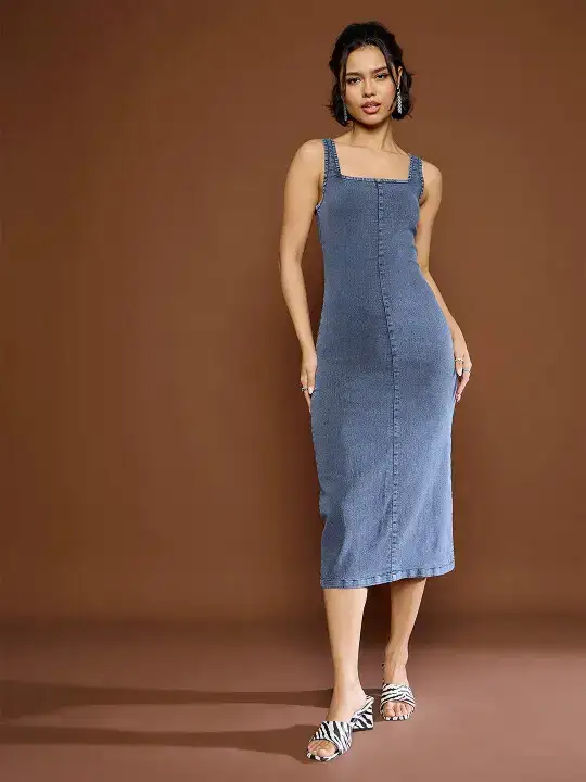 Image for SASSAFRAS-Women'sDenimBodyconMidiDress