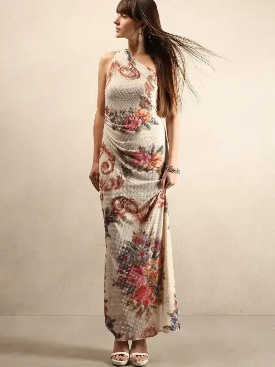 Image for VeroModa-WomenPrintedOneShoulderBodyconMaxiDress