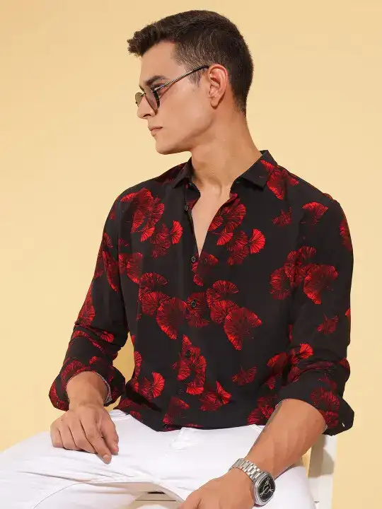 Image for HERE%26NOW-MenSlimFitFloralOpaquePrintedCasualShirt