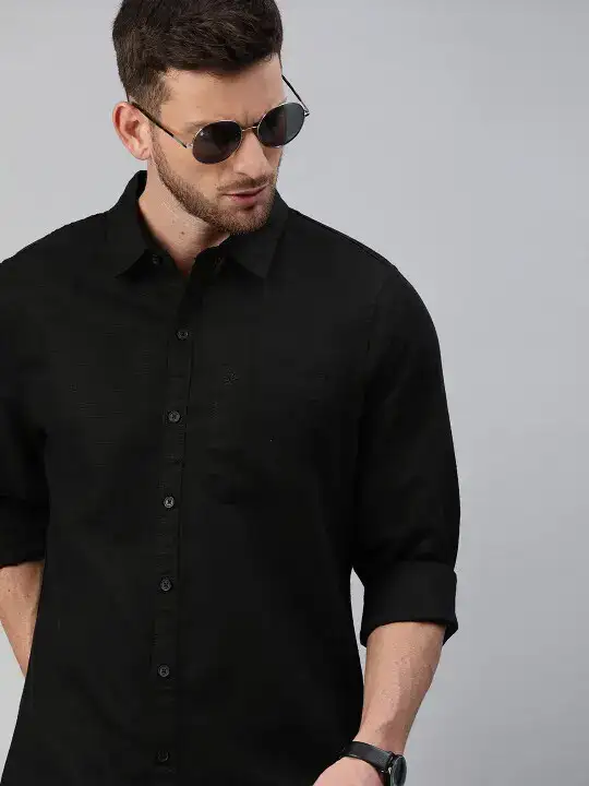 Image for WROGN-MenBlackSlimFitCottonCasualShirt