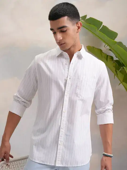Image for HIGHLANDER-WhiteRegularFitVerticalStripedCasualShirt