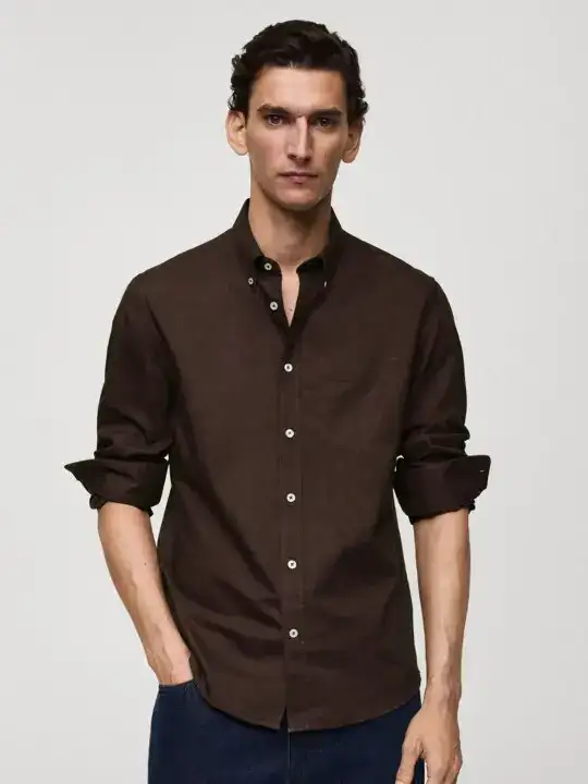 Image for MISCHIEFMONKEY-MenClassicFitButton-DownCollarSolidCottonCasualShirt