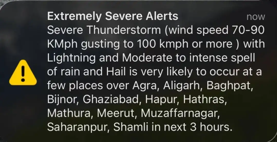 UP severe thunderstorm alert in next 3 hrs